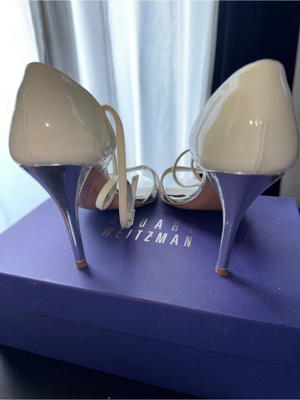 Stuart Weitzman Nude and Silver Strappy Stiletto Sandals - Picture 3 of 4